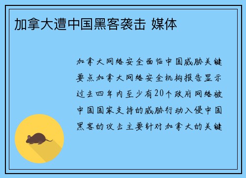 加拿大遭中国黑客袭击 媒体