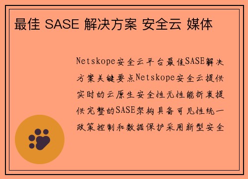 最佳 SASE 解决方案 安全云 媒体